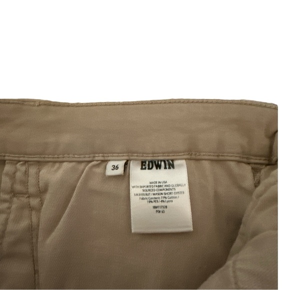 EDWIN Mason Short Slim Chino Shorts Men’s Size 36 Oyster Tan NWT - Picture 4 of 7